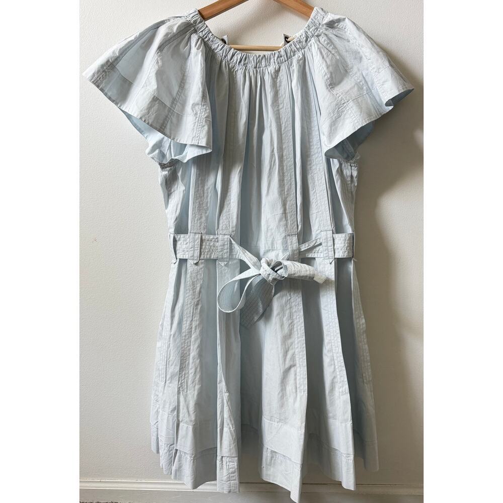 ULLA JOHNSON Mae Mini Dress Sea Glass Poplin Babydoll pleated women's size 4 - Picture 3 of 8